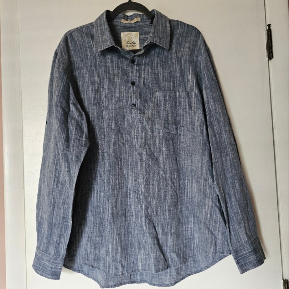 Tasso Elba Island linen cotton blend peasant vacation long-sleeve shirt